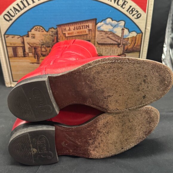 Vintage Women's Justin Red Roper Western Cowgirl Boots size 5 with Box - Picture 8 of 10